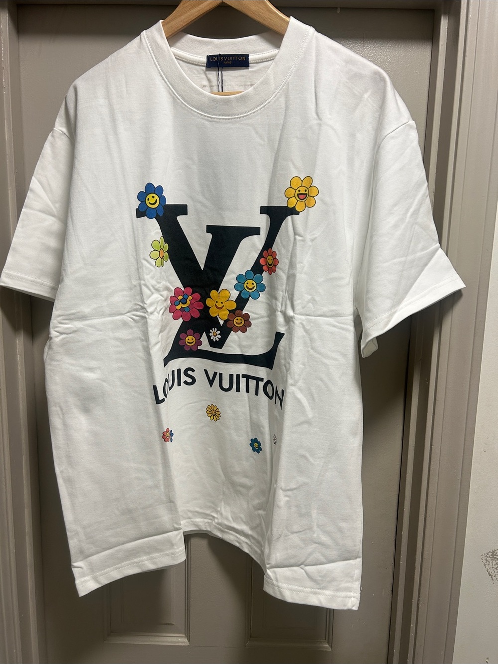 Louis Vuitton White  Logo Tee with Colorful Flower Motif